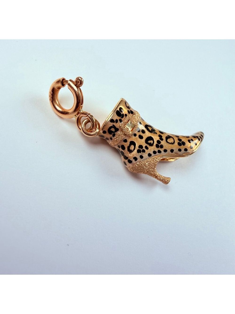 14K Solid Yellow Gold Stuller Enamel Leopard High Heel Shoe VTG Charm Pendant - Picture 6 of 9